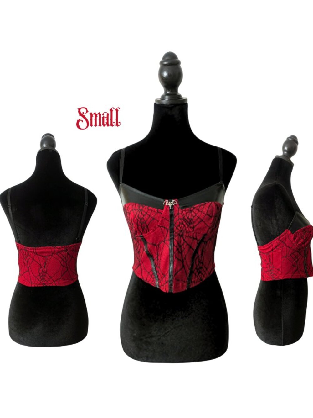 Vampirecore Red Black Spiderweb Lace Bustier Corset Goth Crop Top Small